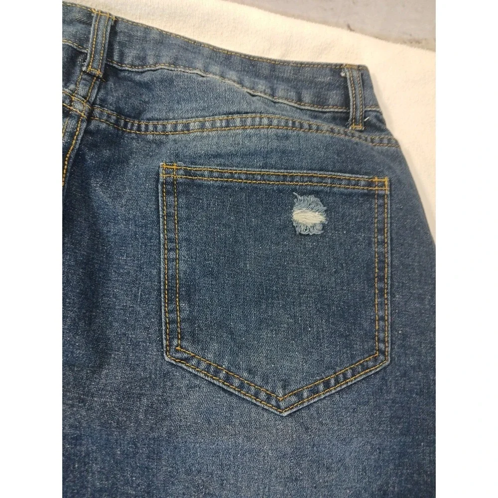 Shein Distressed Denim Mini‎ Skirt 0XL (US 12) Raw Hem Y2K Indie Sleaze Casual